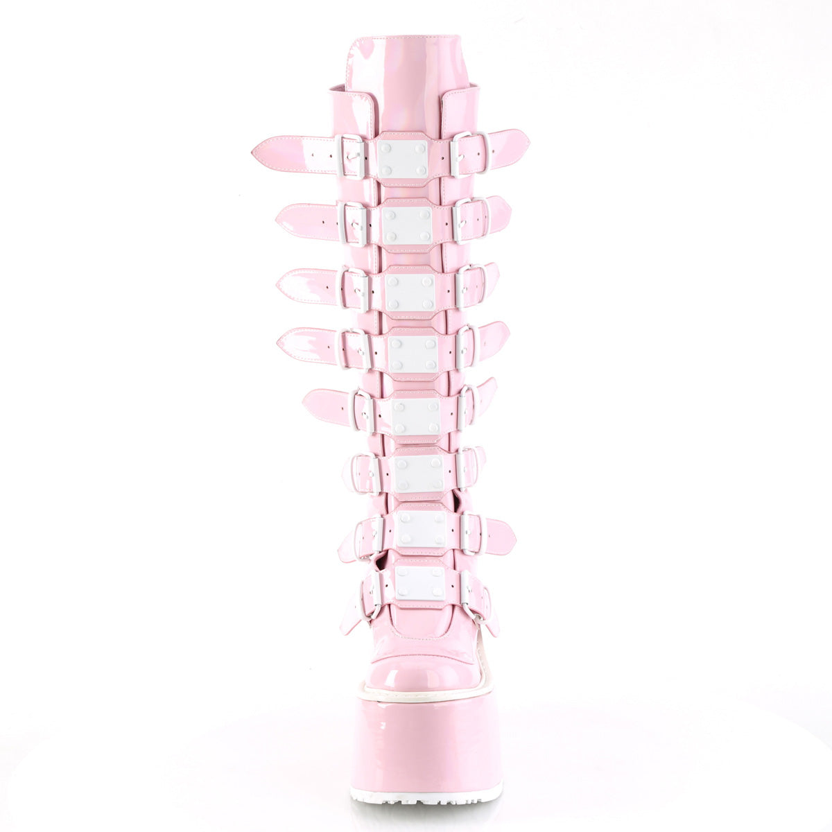 SWING-815 5 1/2" PF Knee High Boot w/ 8 Buckle Straps, Back Metal Zip