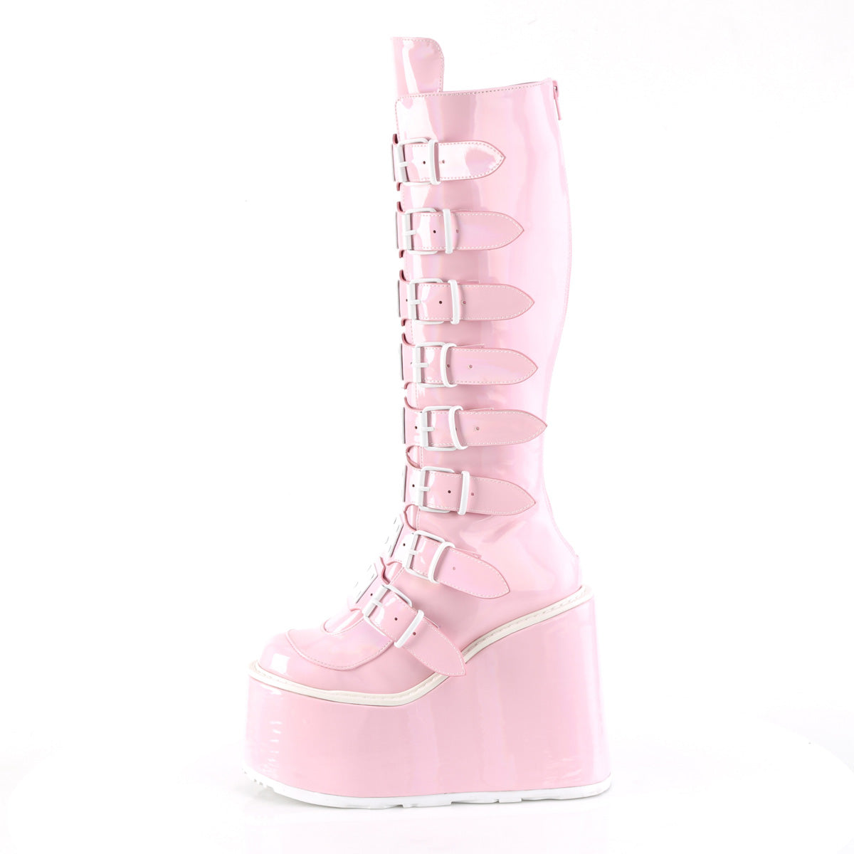 SWING-815 5 1/2" PF Knee High Boot w/ 8 Buckle Straps, Back Metal Zip