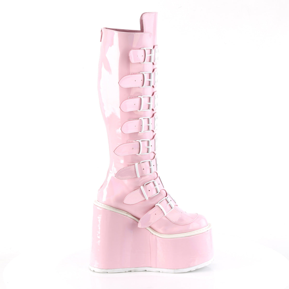 SWING-815 5 1/2" PF Knee High Boot w/ 8 Buckle Straps, Back Metal Zip