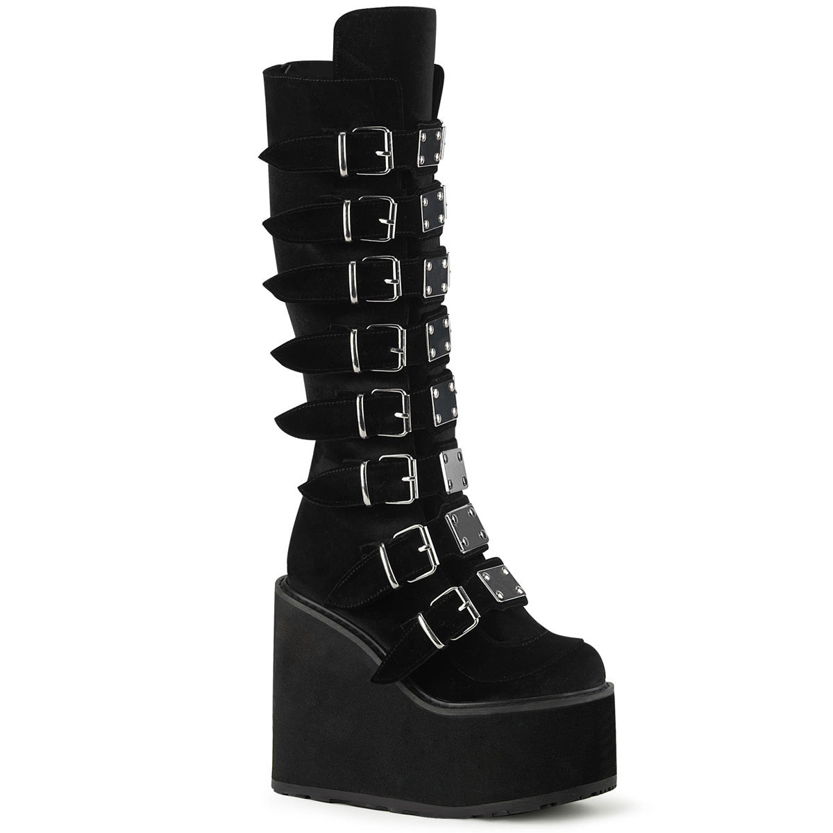 SWING-815 5 1/2" PF Knee High Boot w/ 8 Buckle Straps, Back Metal Zip