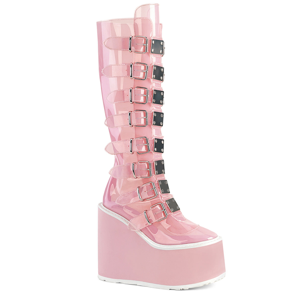 SWING-815C **5 1/2" PF Knee High Boot w/8 Buckle Straps,Back Metal Zip