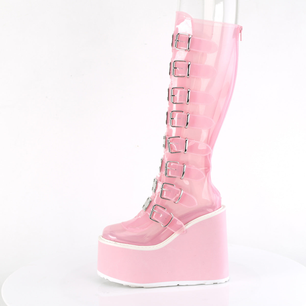 SWING-815C **5 1/2" PF Knee High Boot w/8 Buckle Straps,Back Metal Zip