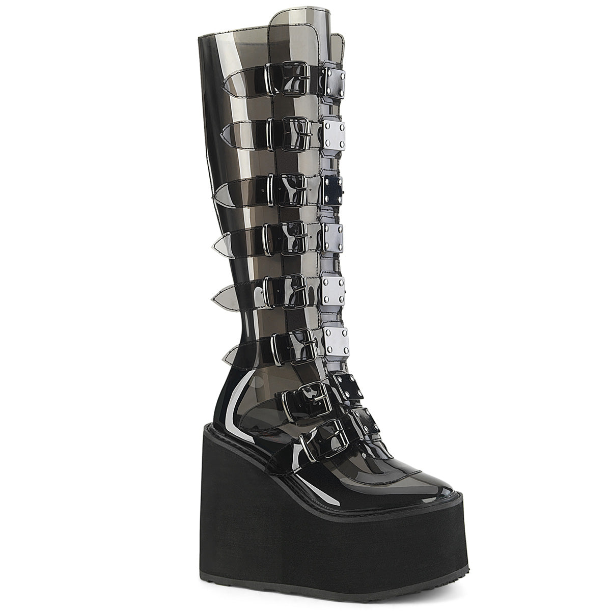SWING-815C **5 1/2" PF Knee High Boot w/8 Buckle Straps,Back Metal Zip