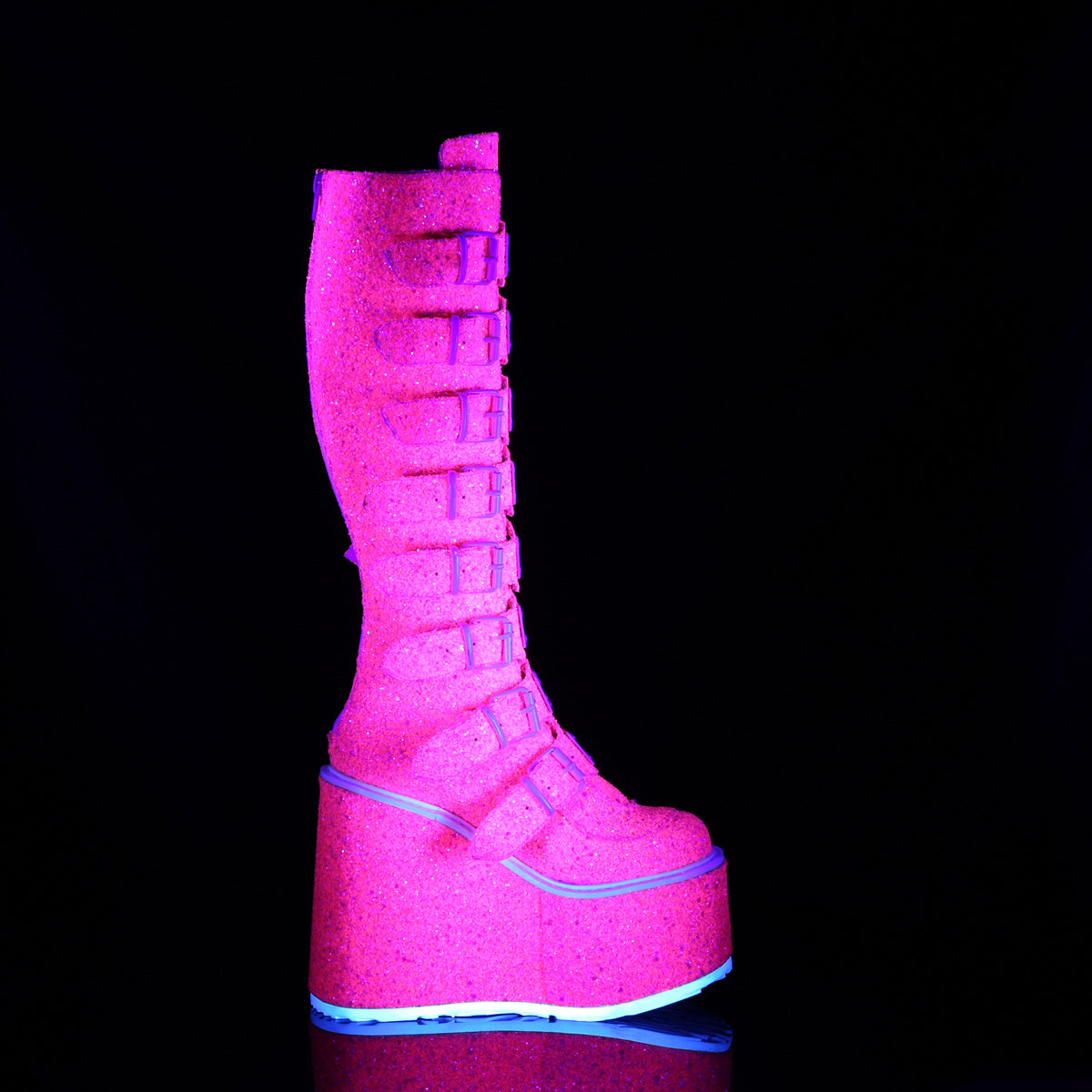 SWING-815UV **5 1/2" PF Knee High Boot w/ 8 Buckle Straps,Back Metal Zip