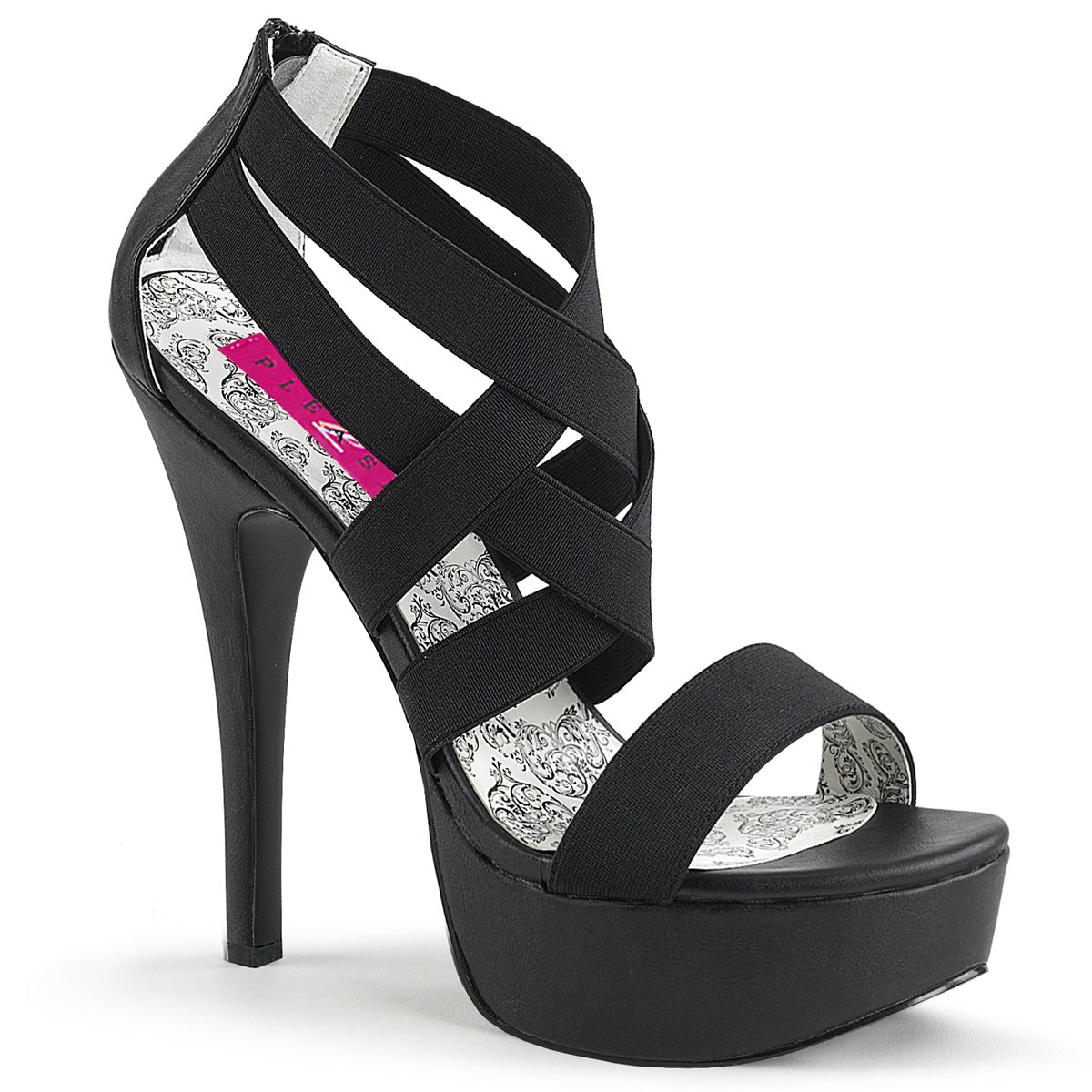 TEEZE-47W 5 3/4" Heel, 1 3/4" PF Cross Close Back Sandal, Back Zip