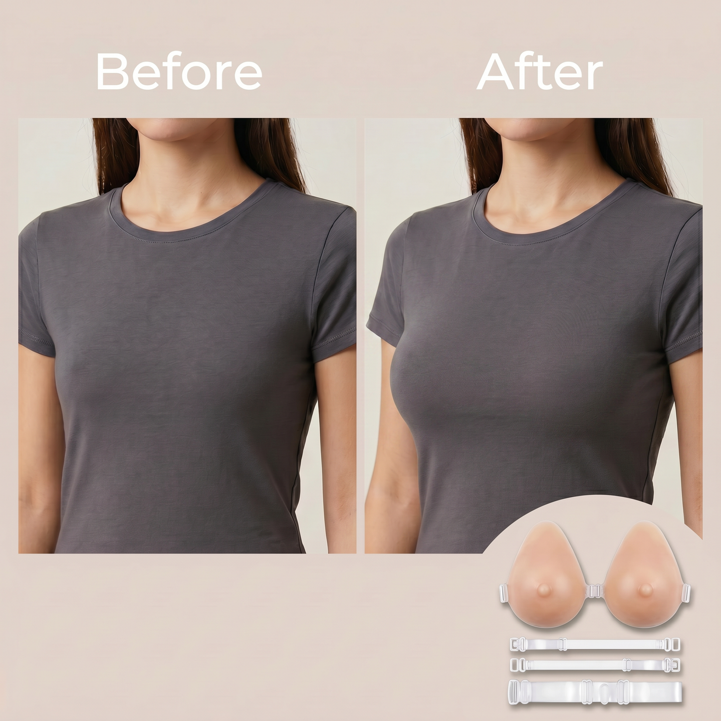 Envy Body Shop Silicone Breast Forms – No Bra Needed, Adjustable Clear Straps