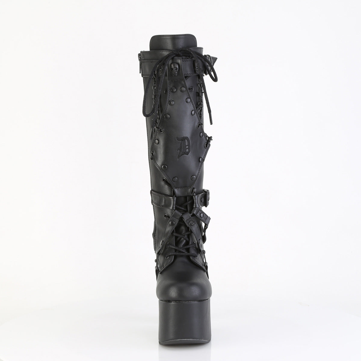 TORMENT-218 5 1/2" Heel, 3" PF Lace Up Knee High Boot, Side Zip