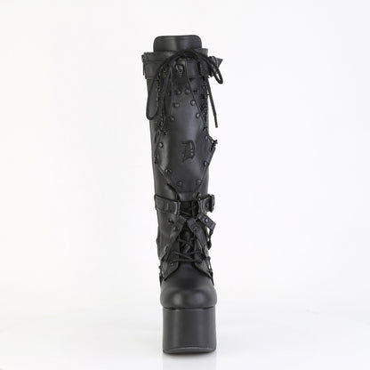 TORMENT-218 5 1/2" Heel, 3" PF Lace Up Knee High Boot, Side Zip