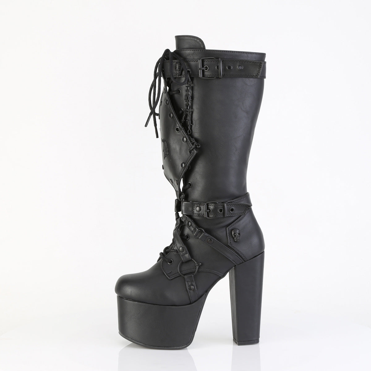 TORMENT-218 5 1/2" Heel, 3" PF Lace Up Knee High Boot, Side Zip