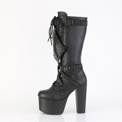 TORMENT-218 5 1/2" Heel, 3" PF Lace Up Knee High Boot, Side Zip