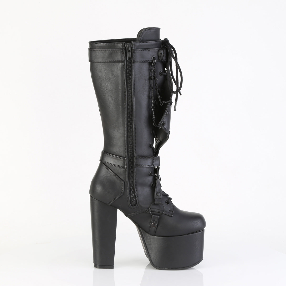 TORMENT-218 5 1/2" Heel, 3" PF Lace Up Knee High Boot, Side Zip
