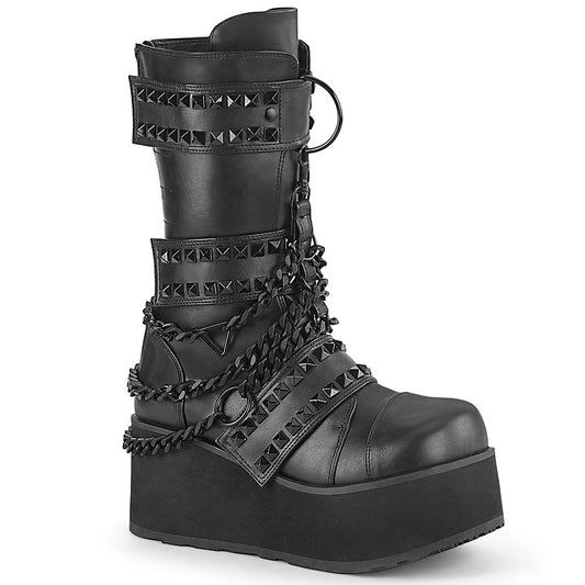 TRASHVILLE-138 *3 1/4" PF 3 Hook and Loop Strap Mid-Calf Boot, Back Zip
