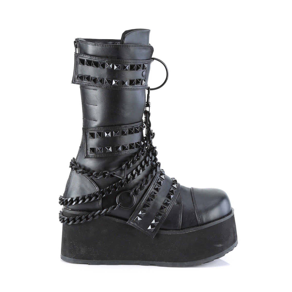 TRASHVILLE-138 *3 1/4" PF 3 Hook and Loop Strap Mid-Calf Boot, Back Zip