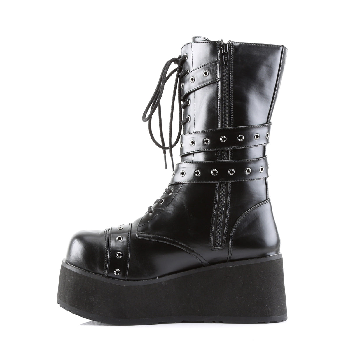 TRASHVILLE-205 3 1/4" PF Goth Punk Calf Bt W/ Wrap Around Strap