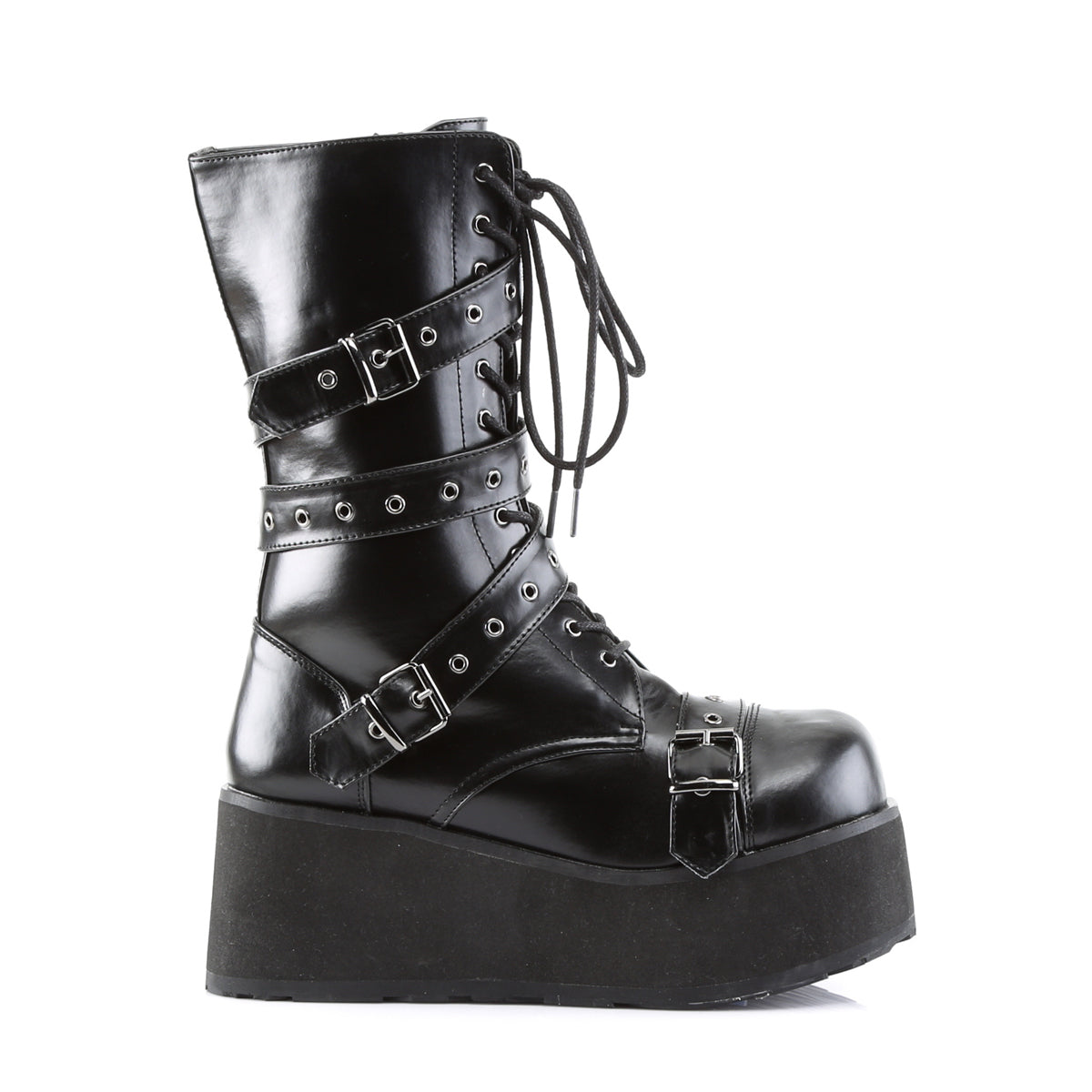 TRASHVILLE-205 3 1/4" PF Goth Punk Calf Bt W/ Wrap Around Strap