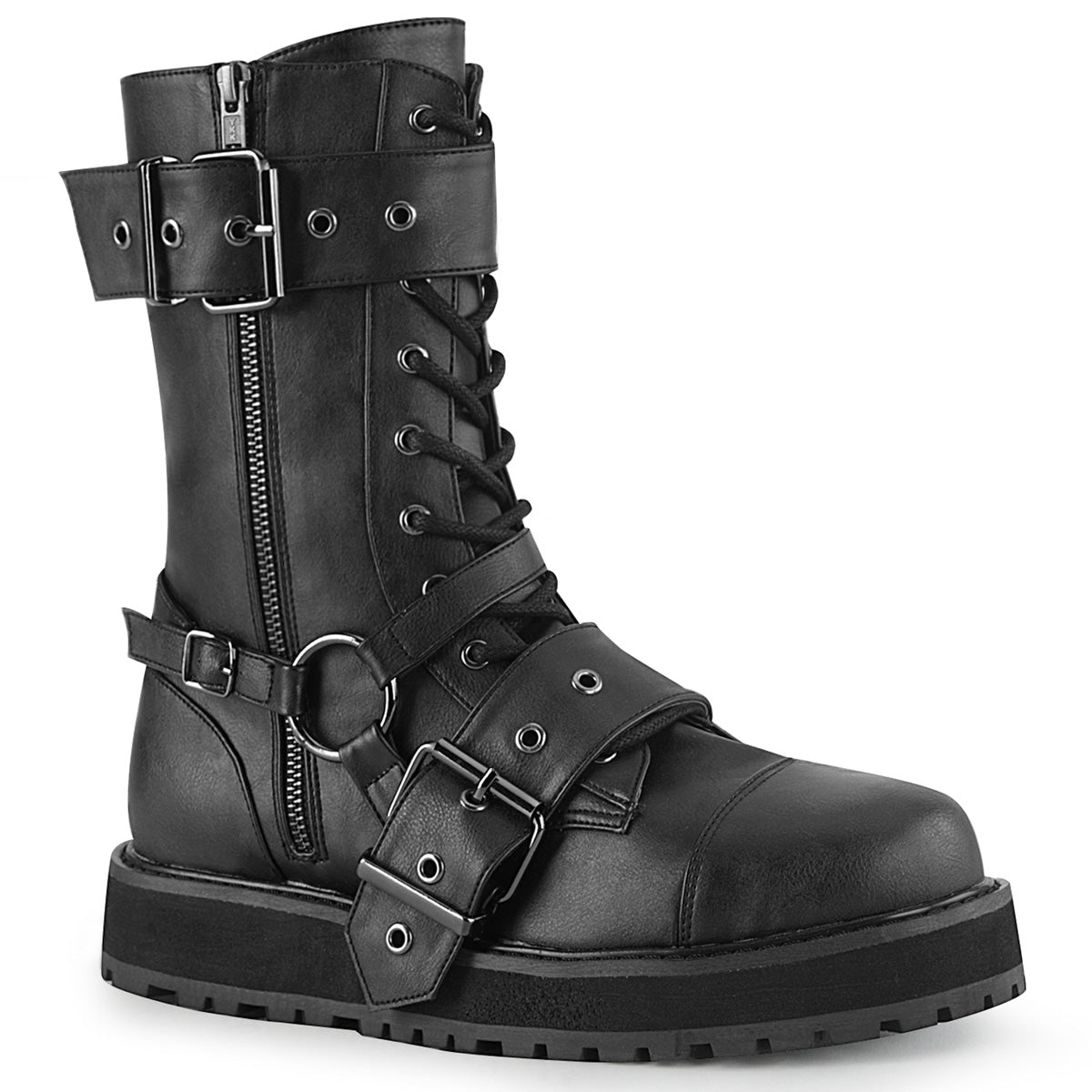 VALOR-220 1 1/2" Platform Lace-Up Mid-Calf Boot, Side Zip