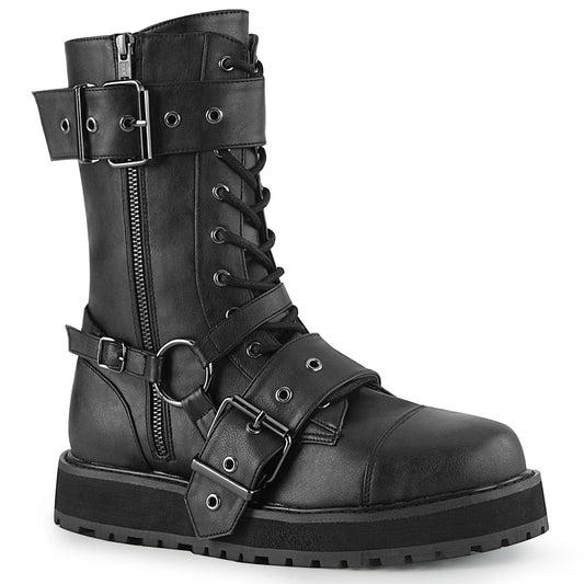 VALOR-220 1 1/2" Platform Lace-Up Mid-Calf Boot, Side Zip