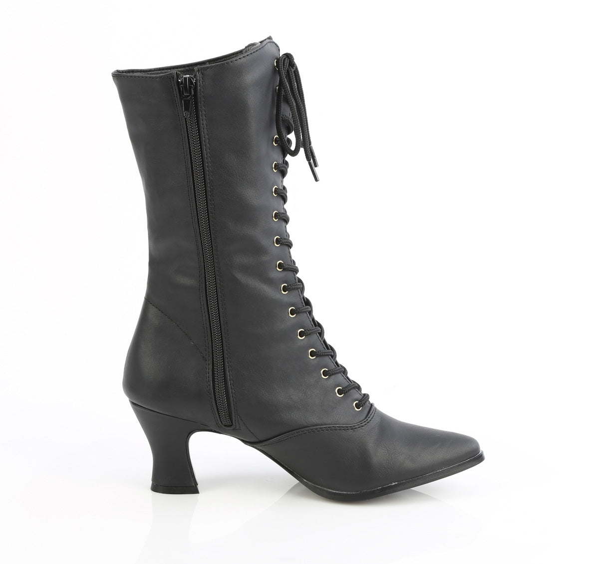 VICTORIAN-120 2 3/4" Heel Front Lace Up Mid Calf Boot w/Inner Side Zip