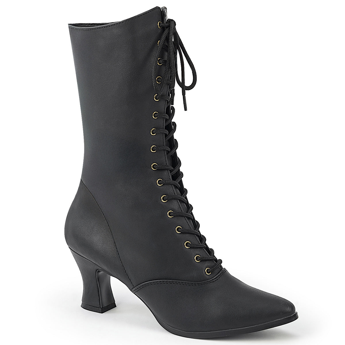 VICTORIAN-120 2 3/4" Heel Front Lace Up Mid Calf Boot w/Inner Side Zip