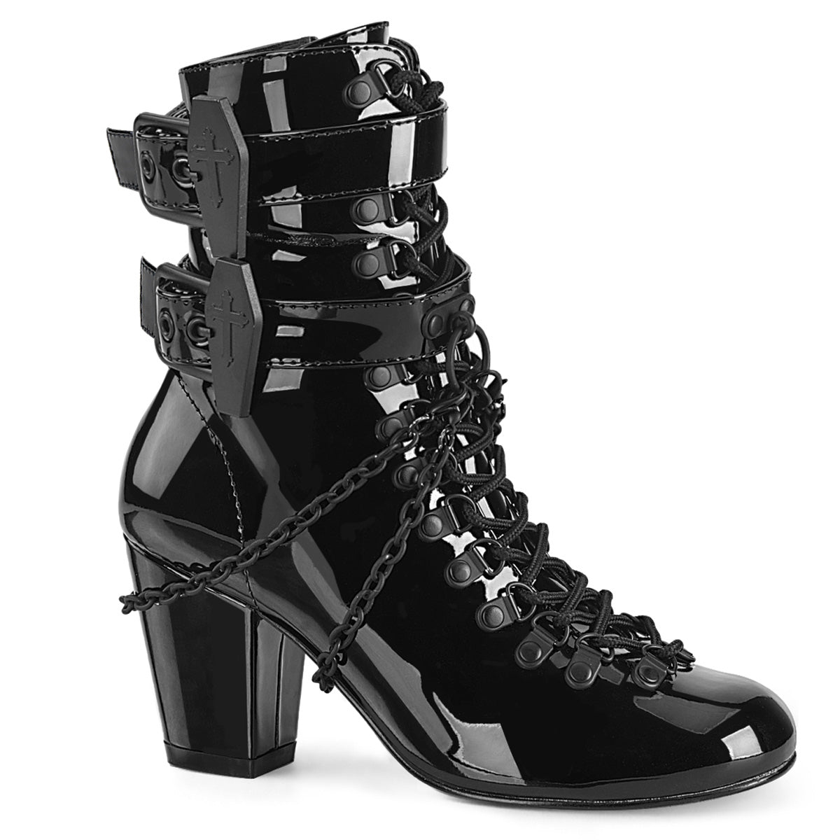 VIVIKA-128 **3" Block Heel Round Toe D-ring Lace-Up Ankle Boot,Size Zip