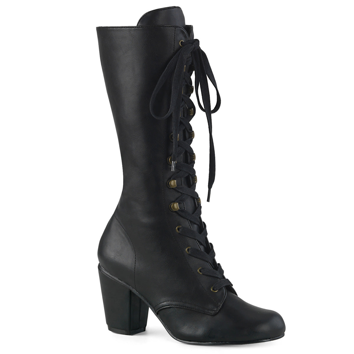 VIVIKA-205 3" Block Heel Round Toe Lace-Up Mid-Calf Boot, Size Zip