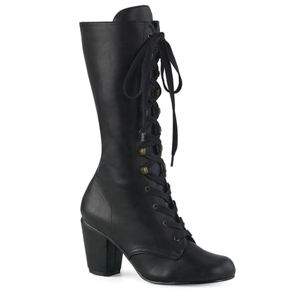 VIVIKA-205 3" Block Heel Round Toe Lace-Up Mid-Calf Boot, Size Zip