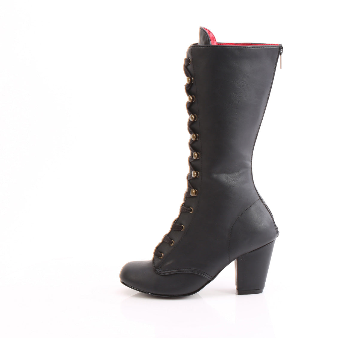 VIVIKA-205 3" Block Heel Round Toe Lace-Up Mid-Calf Boot, Size Zip