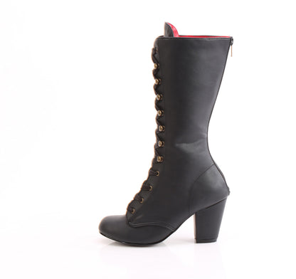 VIVIKA-205 3" Block Heel Round Toe Lace-Up Mid-Calf Boot, Size Zip