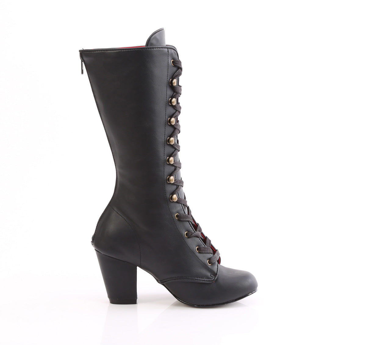 VIVIKA-205 3" Block Heel Round Toe Lace-Up Mid-Calf Boot, Size Zip