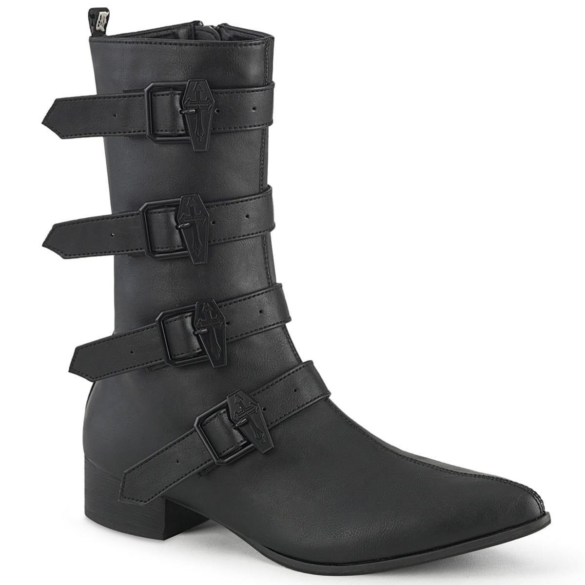 WARLOCK-110-C *1 1/2" Block Heel Pointed Toe Mid-Calf Boot, Side Zip