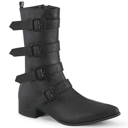 WARLOCK-110-C *1 1/2" Block Heel Pointed Toe Mid-Calf Boot, Side Zip
