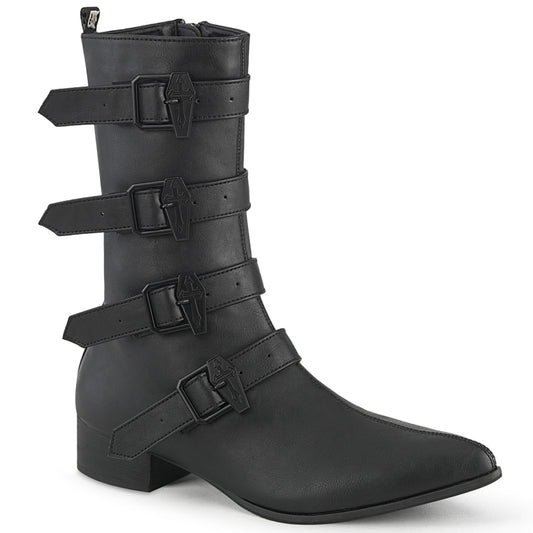 WARLOCK-110-C *1 1/2" Block Heel Pointed Toe Mid-Calf Boot, Side Zip
