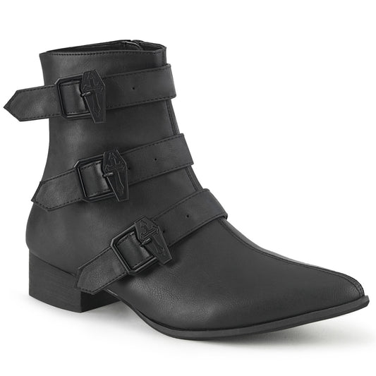 WARLOCK-50-C 1 1/2" Block Heel Pointed Toe Ankle Boot, Side Zip
