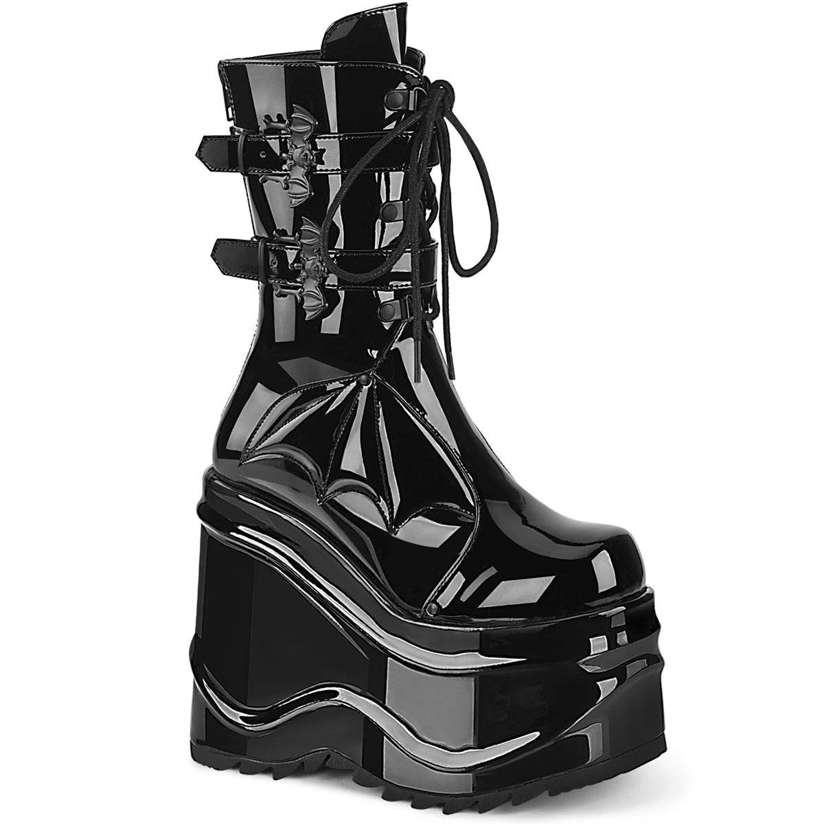 WAVE-150 **6" Wedge PF Lace-Up Mid-Calf Boot, Back Metal Zip