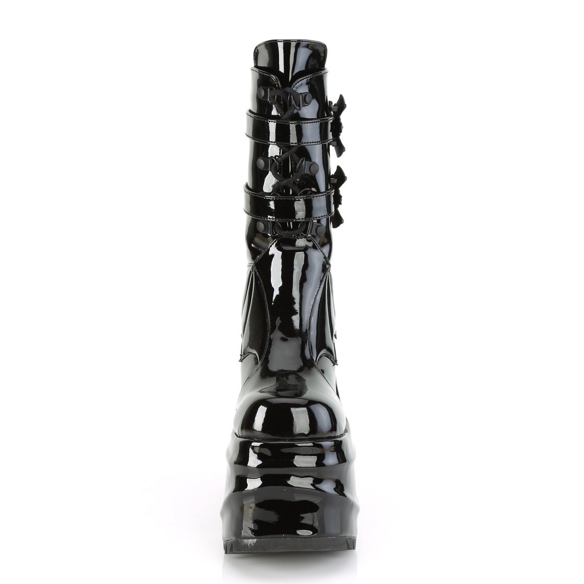 WAVE-150 **6" Wedge PF Lace-Up Mid-Calf Boot, Back Metal Zip