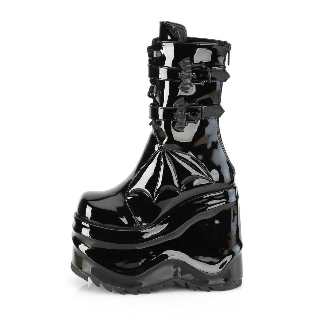 WAVE-150 **6" Wedge PF Lace-Up Mid-Calf Boot, Back Metal Zip