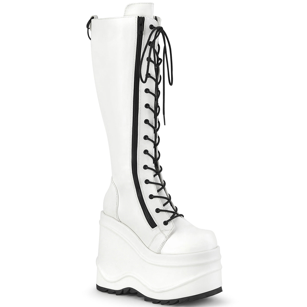 WAVE-200 *6" Wedge PF Lace-Up Knee High Boot, Back Metal Zip