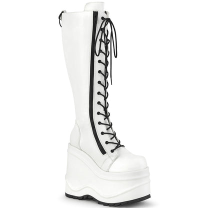 WAVE-200 *6" Wedge PF Lace-Up Knee High Boot, Back Metal Zip