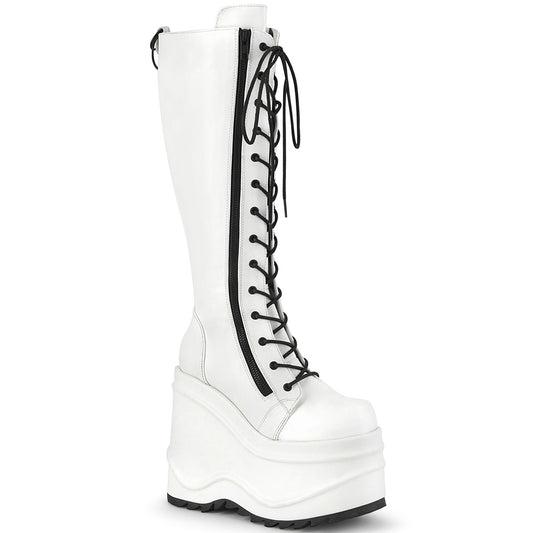 WAVE-200 *6" Wedge PF Lace-Up Knee High Boot, Back Metal Zip