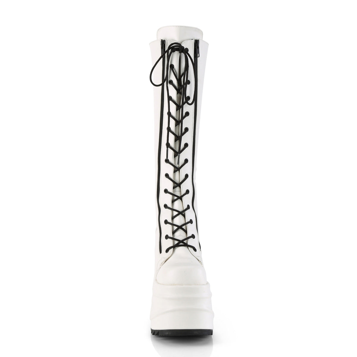 WAVE-200 *6" Wedge PF Lace-Up Knee High Boot, Back Metal Zip