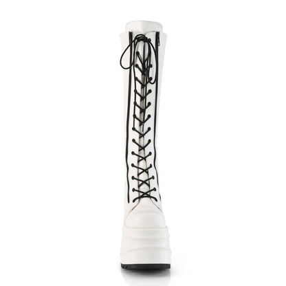 WAVE-200 *6" Wedge PF Lace-Up Knee High Boot, Back Metal Zip