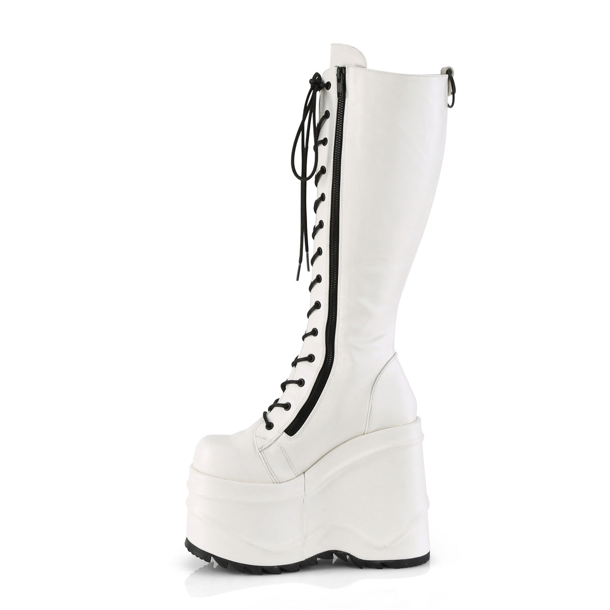 WAVE-200 *6" Wedge PF Lace-Up Knee High Boot, Back Metal Zip