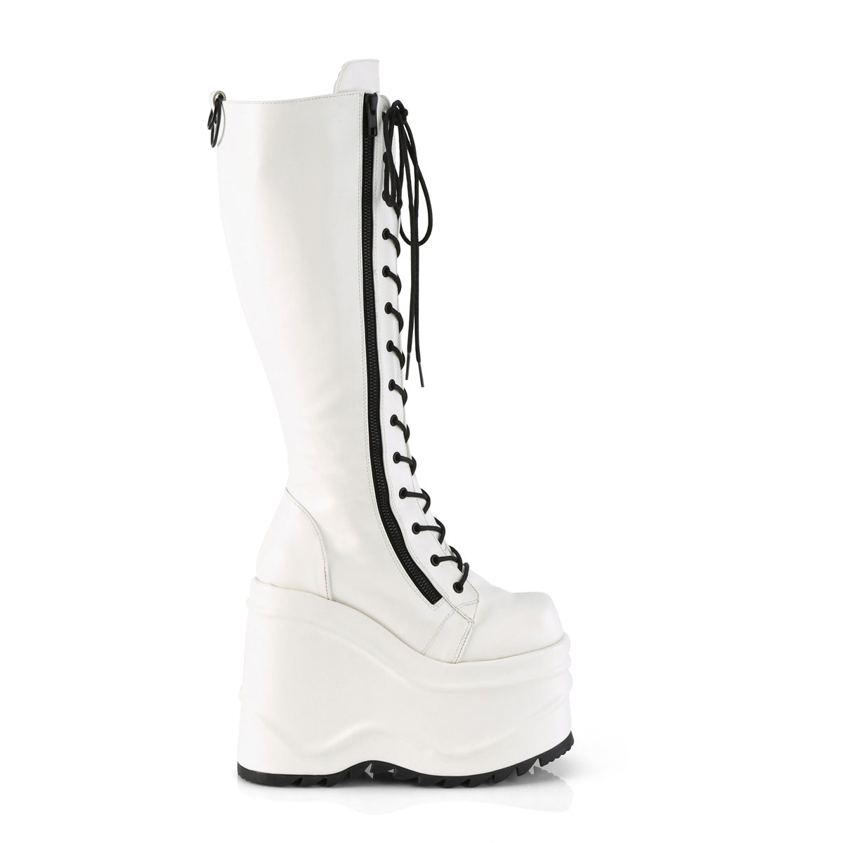 WAVE-200 *6" Wedge PF Lace-Up Knee High Boot, Back Metal Zip