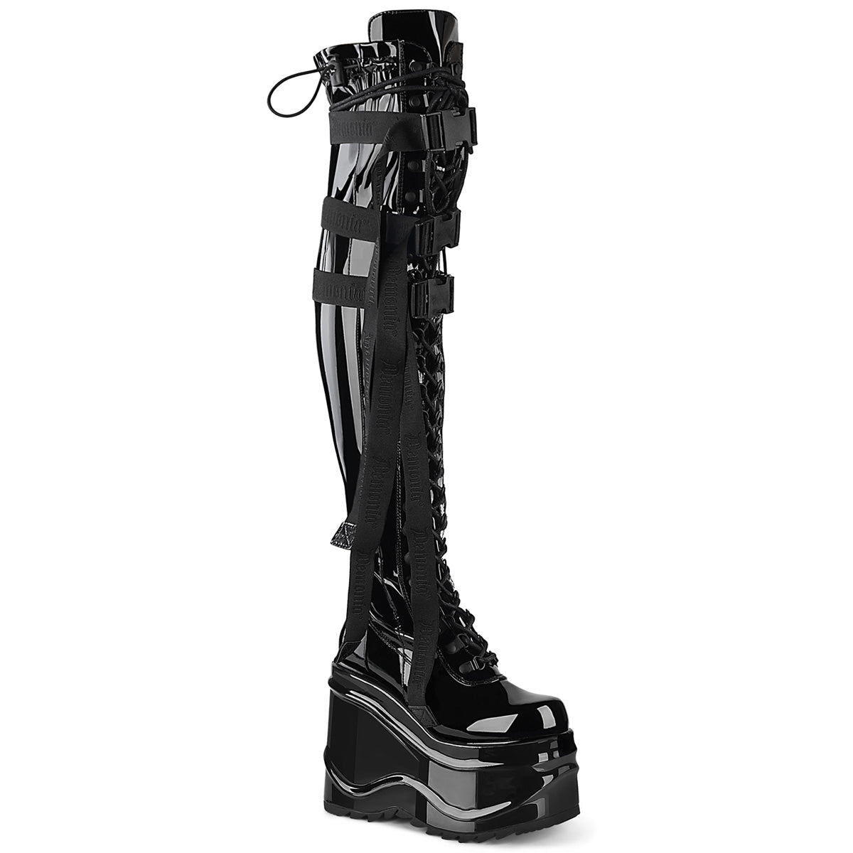 WAVE-315 *6" Wedge PF Lace-Up Stretch Thigh Boot, Side Zip