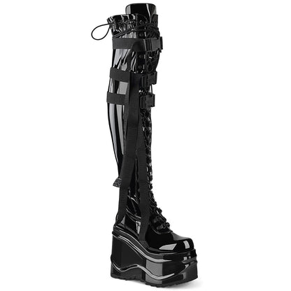 WAVE-315 *6" Wedge PF Lace-Up Stretch Thigh Boot, Side Zip