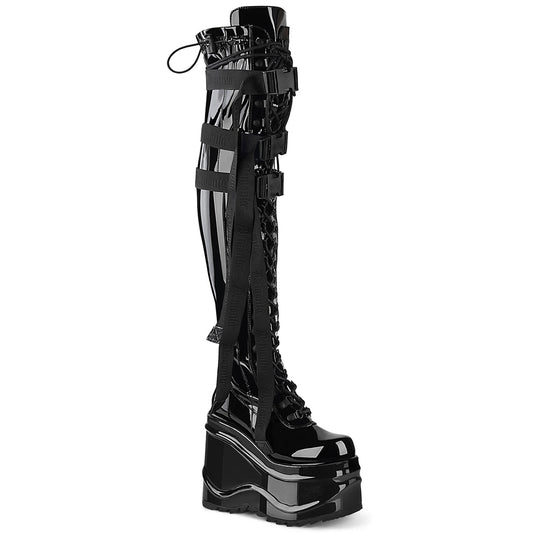 WAVE-315 *6" Wedge PF Lace-Up Stretch Thigh Boot, Side Zip