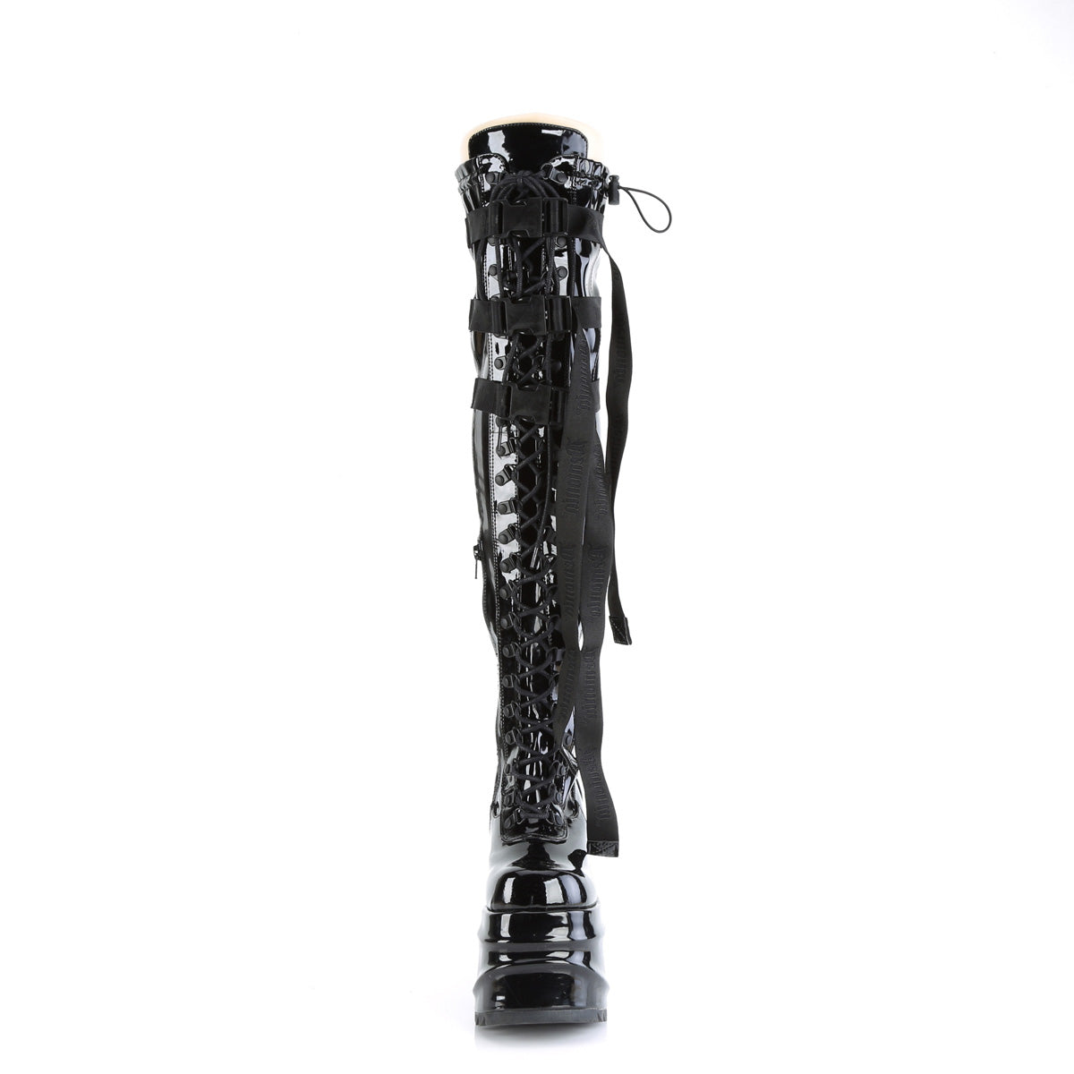 WAVE-315 *6" Wedge PF Lace-Up Stretch Thigh Boot, Side Zip