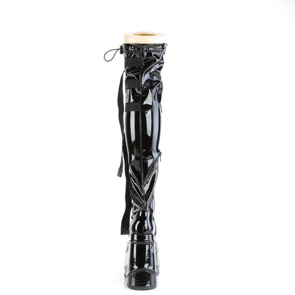 WAVE-315 *6" Wedge PF Lace-Up Stretch Thigh Boot, Side Zip