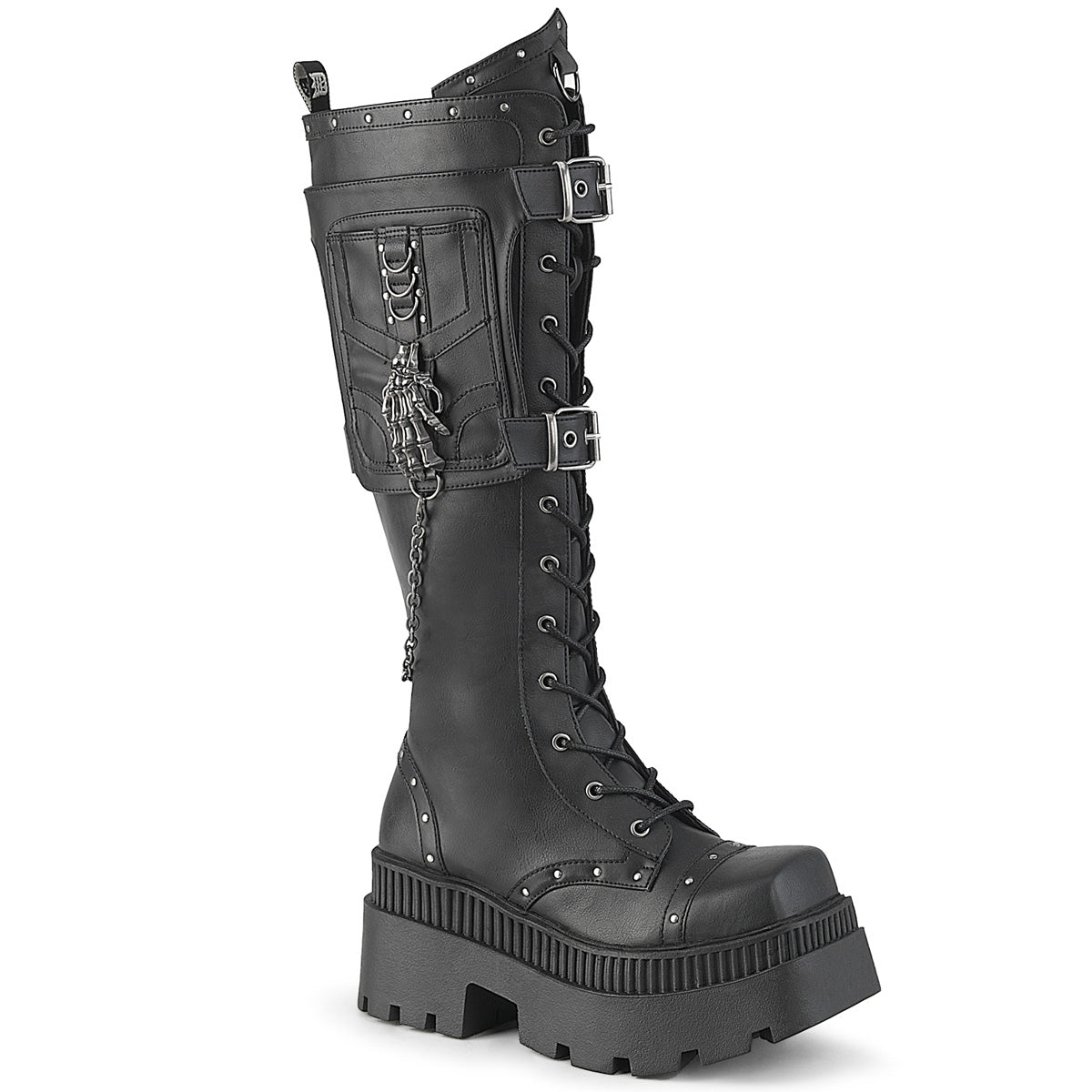 WRATH-205 3 1/4" Chunky Heel, 2" Square-Toe PF Knee BT, Inside Zip