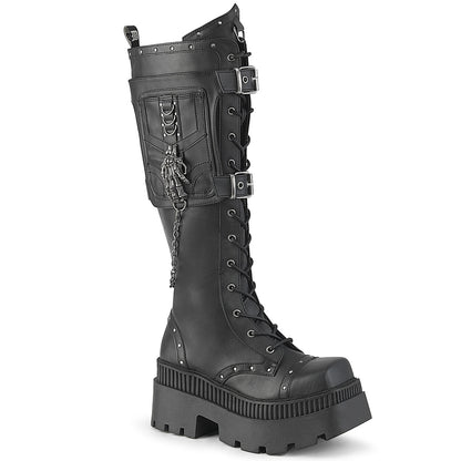 WRATH-205 3 1/4" Chunky Heel, 2" Square-Toe PF Knee BT, Inside Zip